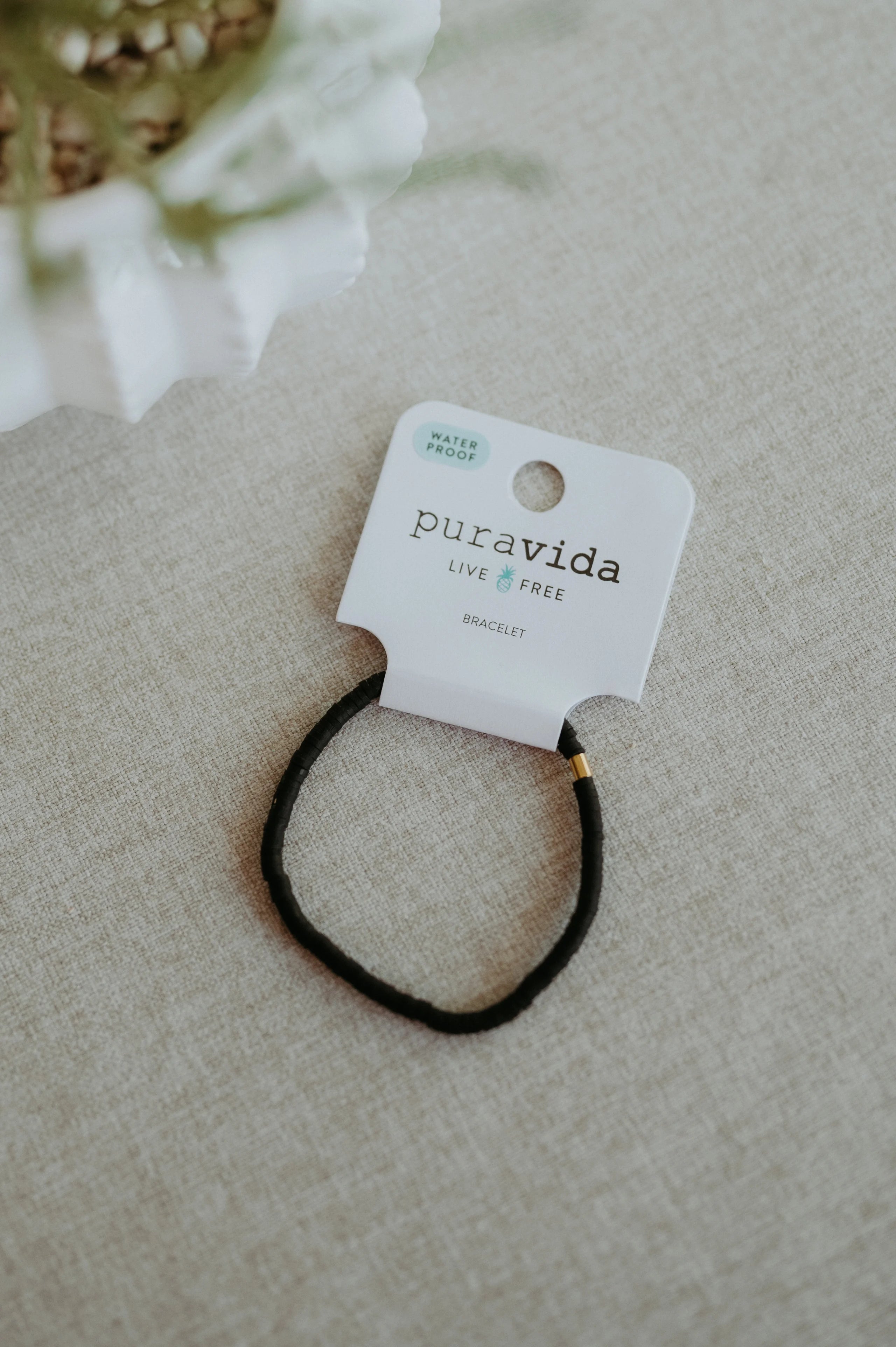 Puravida Cabrillo Vinyl Disc Stretch Bracelet (Black)