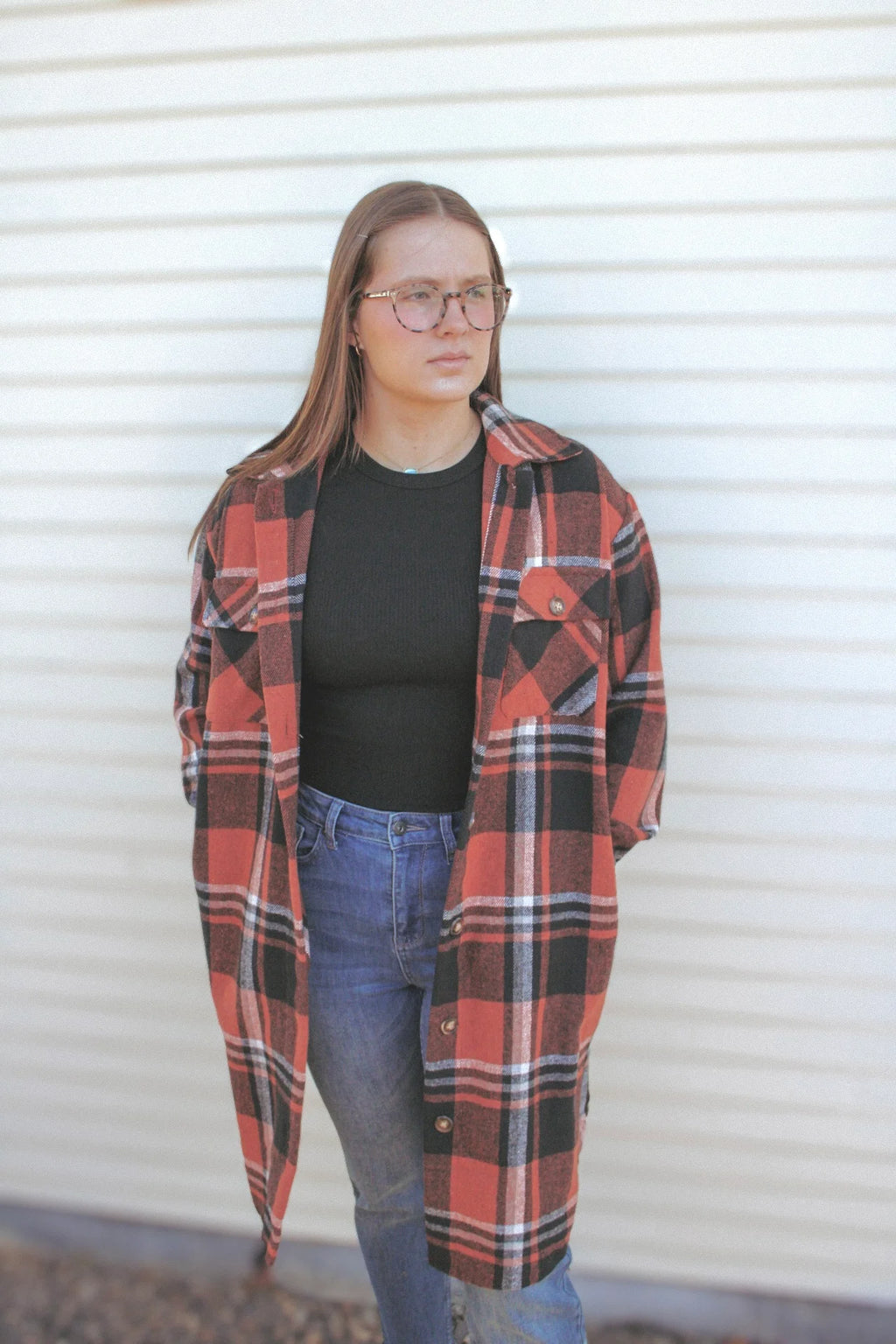 Panache Rust, Black and White Long Flannel