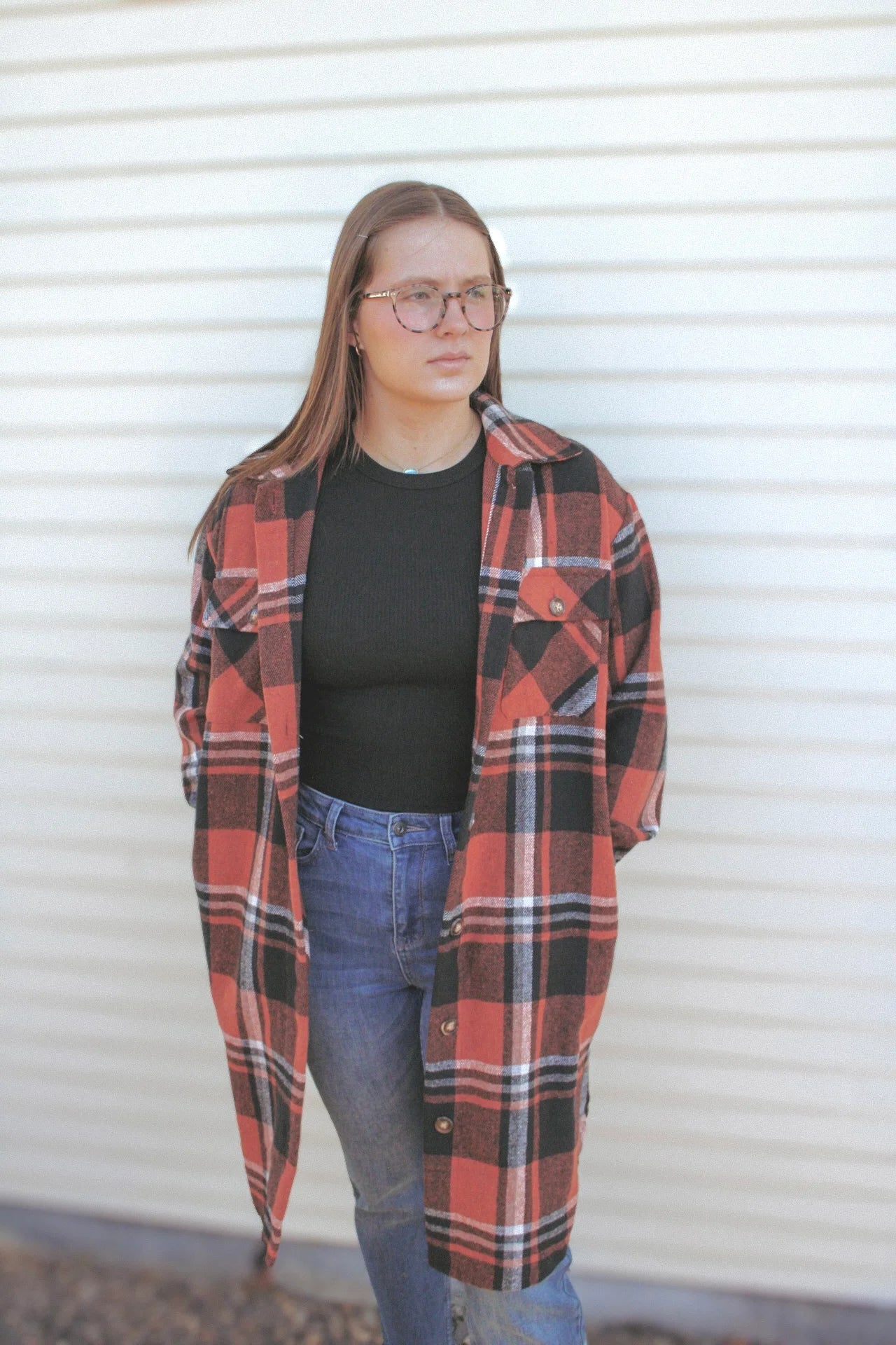 Panache Rust, Black and White Long Flannel