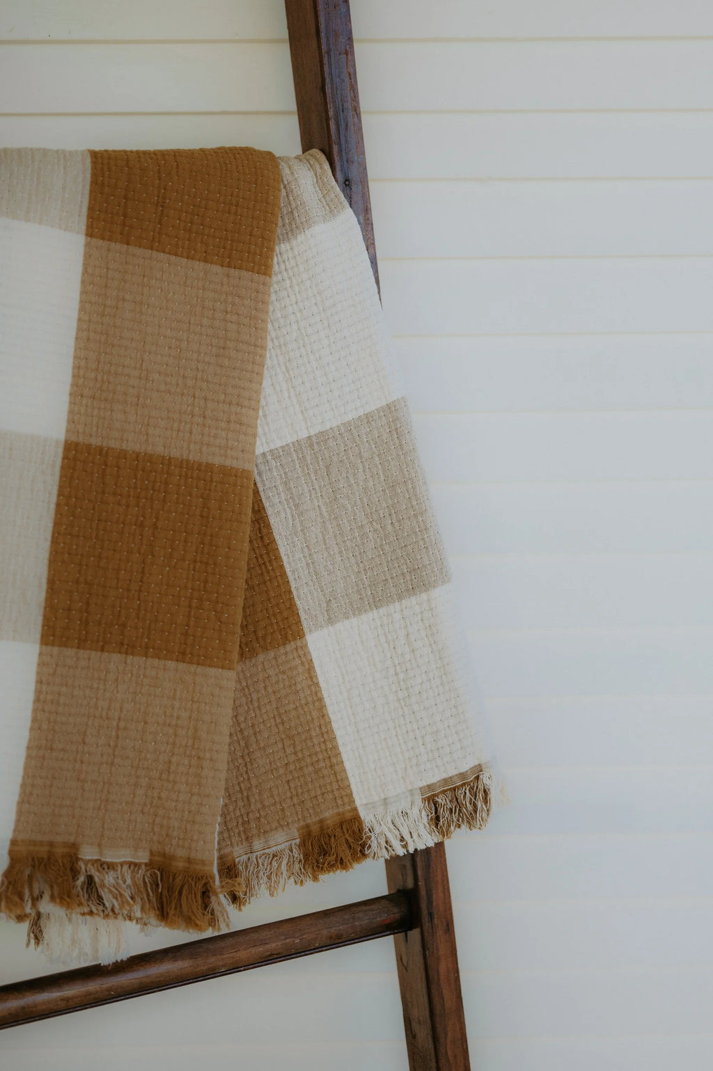 Pendleton Block Plaid Fringed Cotton Throw (Ochre)
