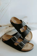Birkenstocks Arizona Leather  Narrow Fit (Black Soft Bed)