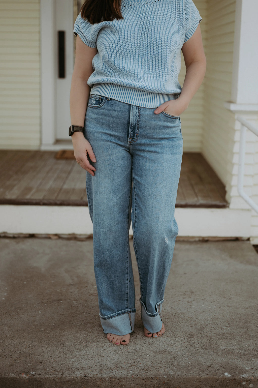 Hidden Ella Medium Wash High Rise Cuffed Classic Straight Jean
