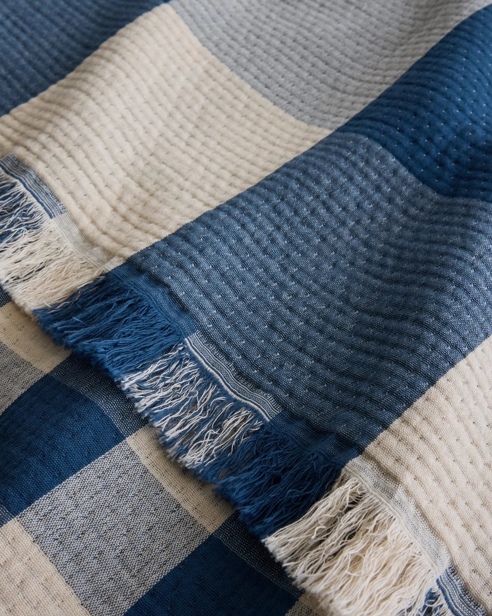 Pendleton Block Plaid Fringed Cotton Throw (Indigo)