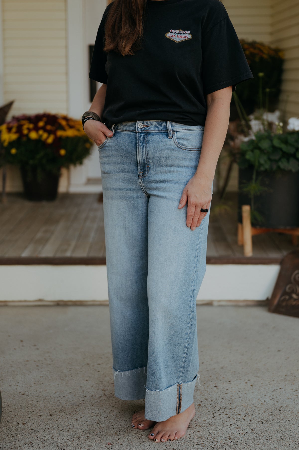 Hidden Nori High Rise Wide Leg Cuffed Raw Hem