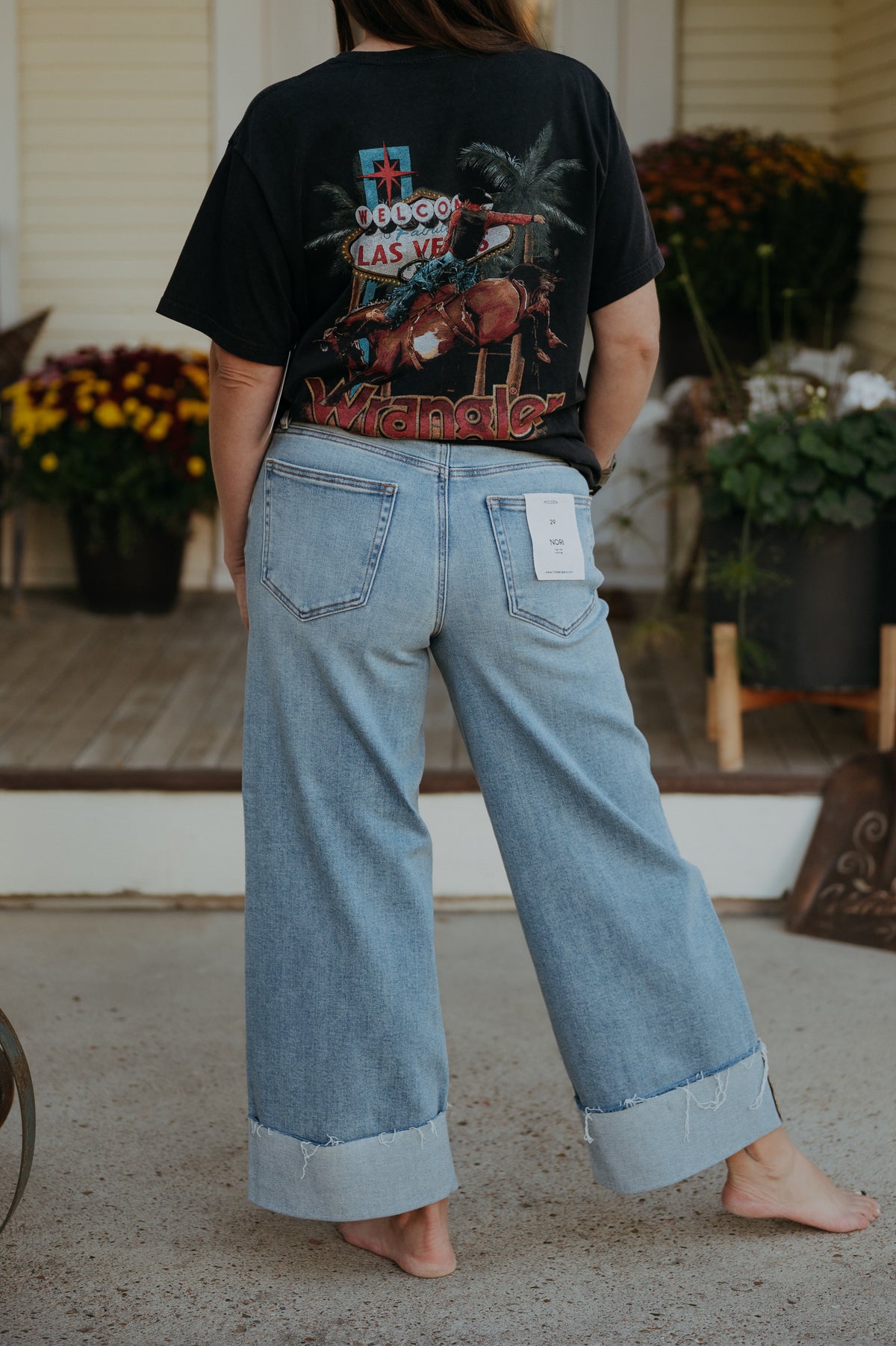 Hidden Nori High Rise Wide Leg Cuffed Raw Hem
