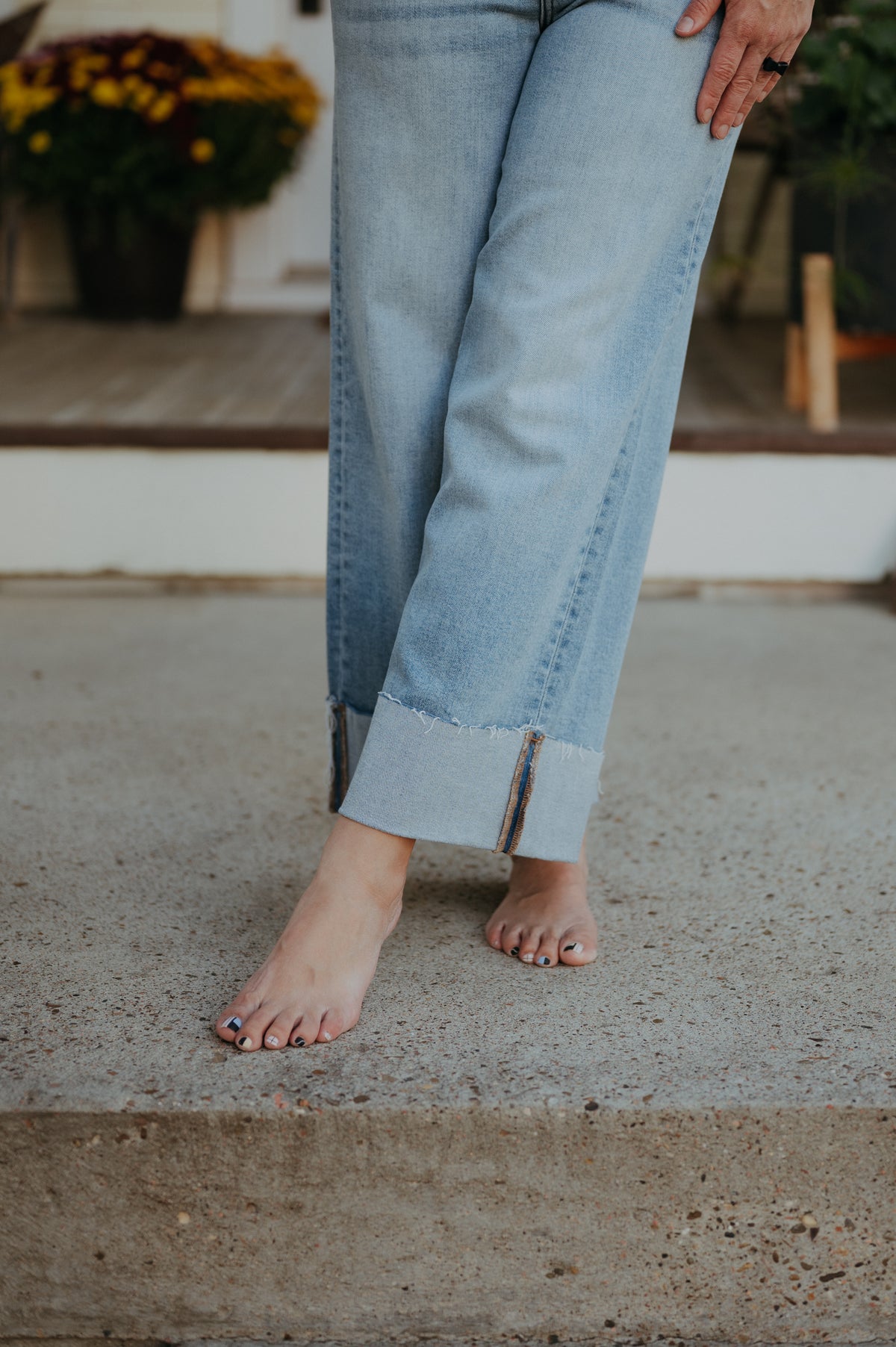 Hidden Nori High Rise Wide Leg Cuffed Raw Hem