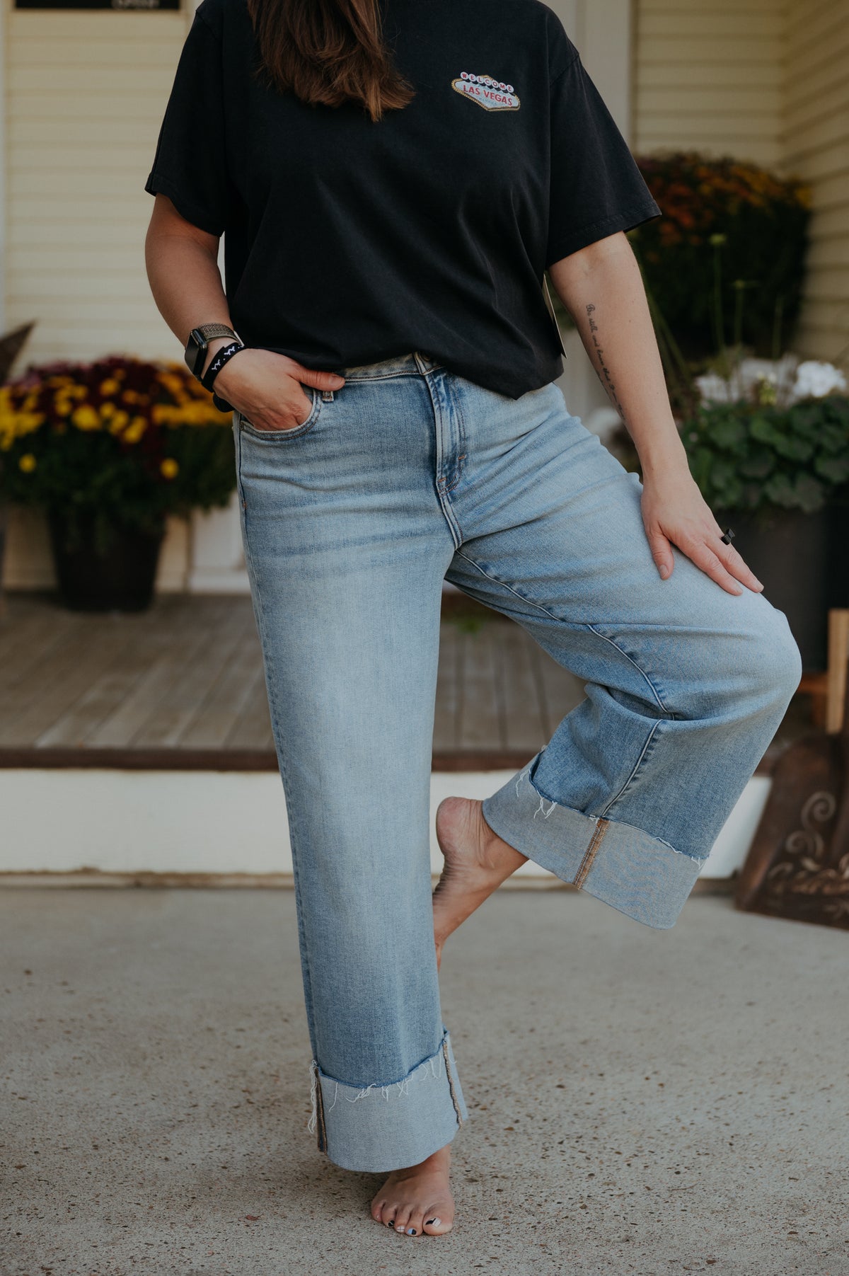 Hidden Nori High Rise Wide Leg Cuffed Raw Hem