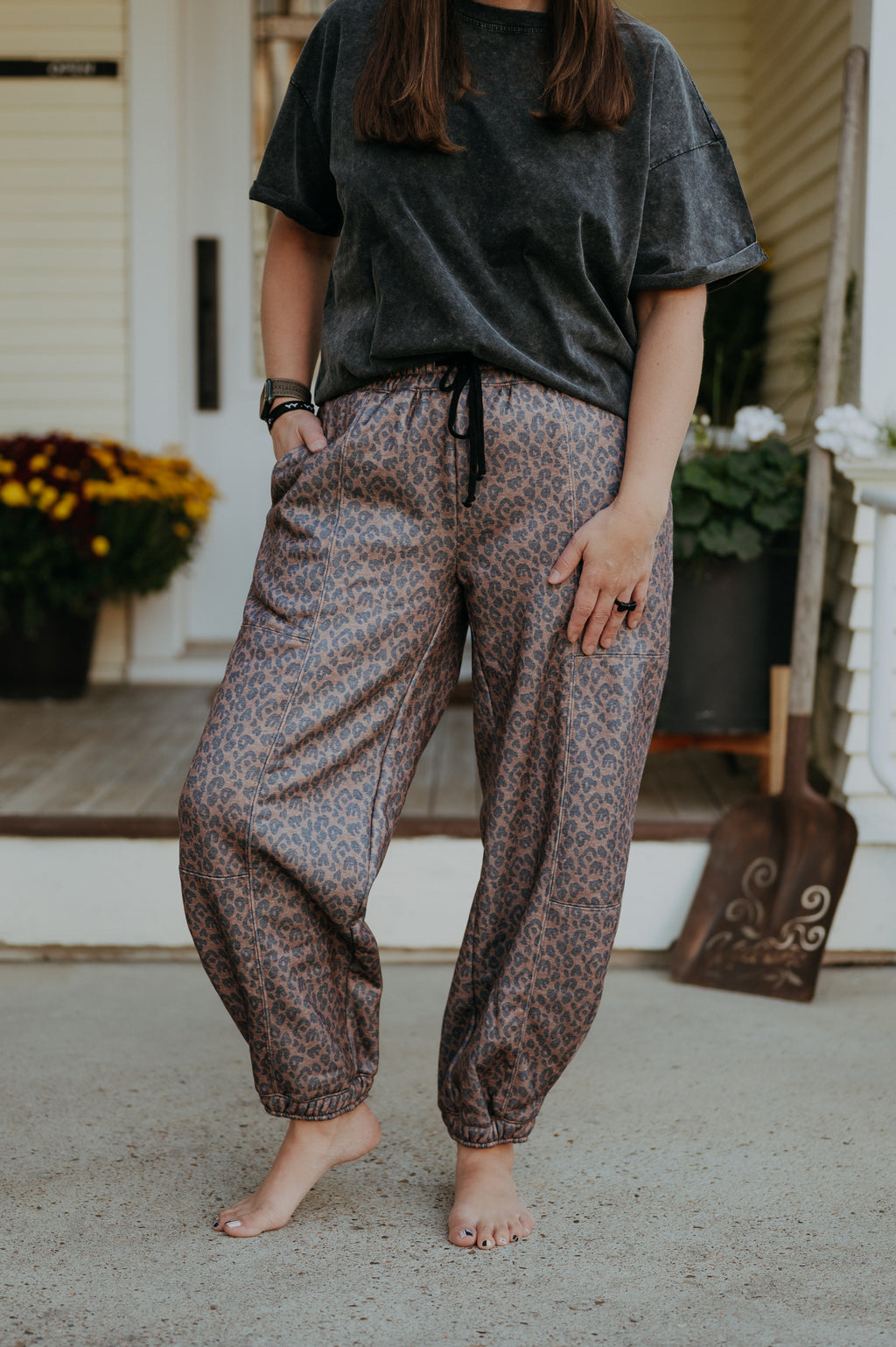 NoaBoa Cheetah Print Chocolate and Black Sweat Pant
