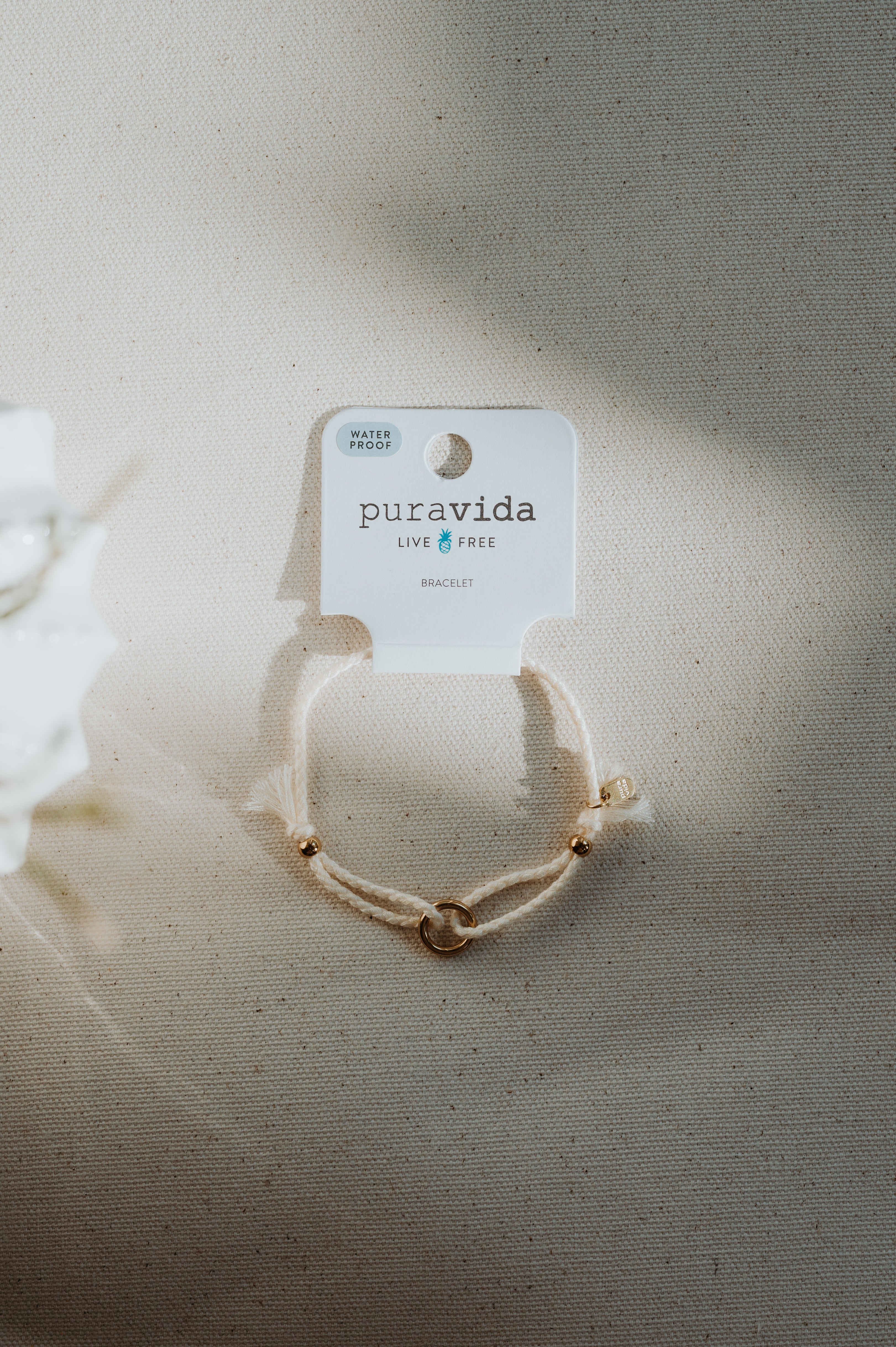 Puravida Bracelet Water Proof Gold Plated Stainless Steel and Cotton Cord
