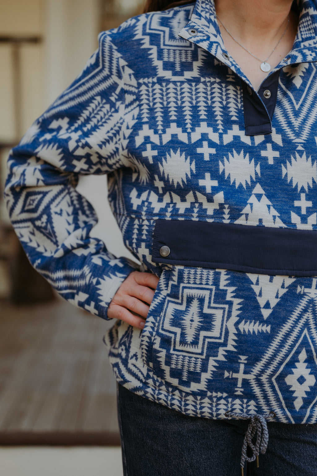 Pendleton Double Soft Half-Snap Pullover Cobalt Blue