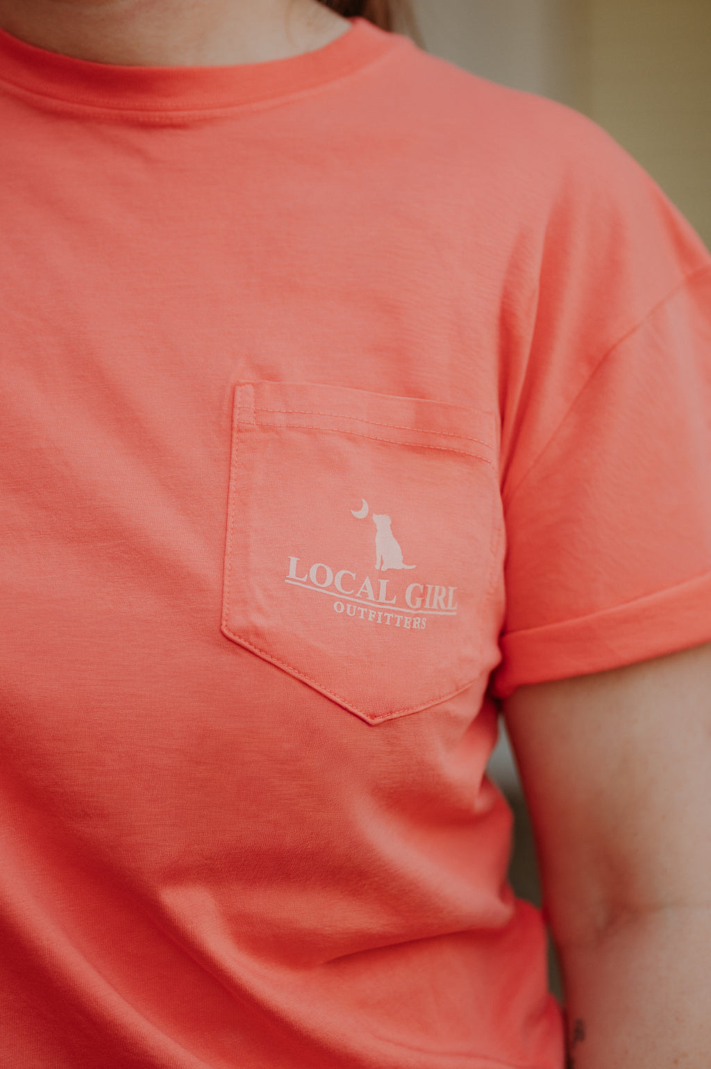 Local Boy Outfitters Local Girl Checkered Charm Tee Coral