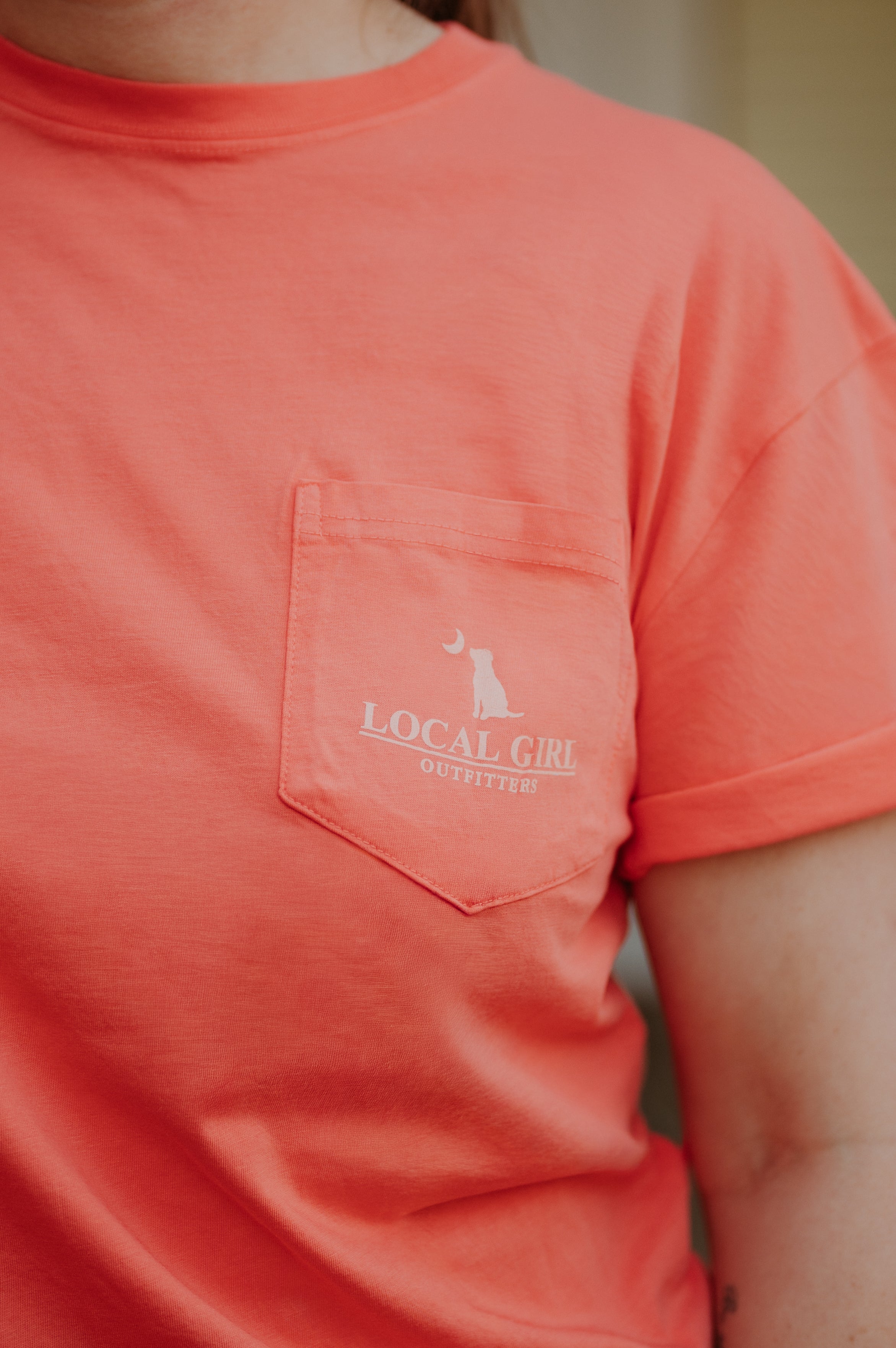 Local Boy Outfitters Local Girl Checkered Charm Tee Coral