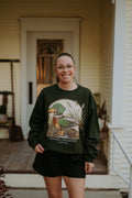 Woof+Ween  Hunting Doxie Duck Crewneck Sweatshirt Forest Green