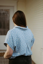 Flag & Anthem White Flower Denim Top