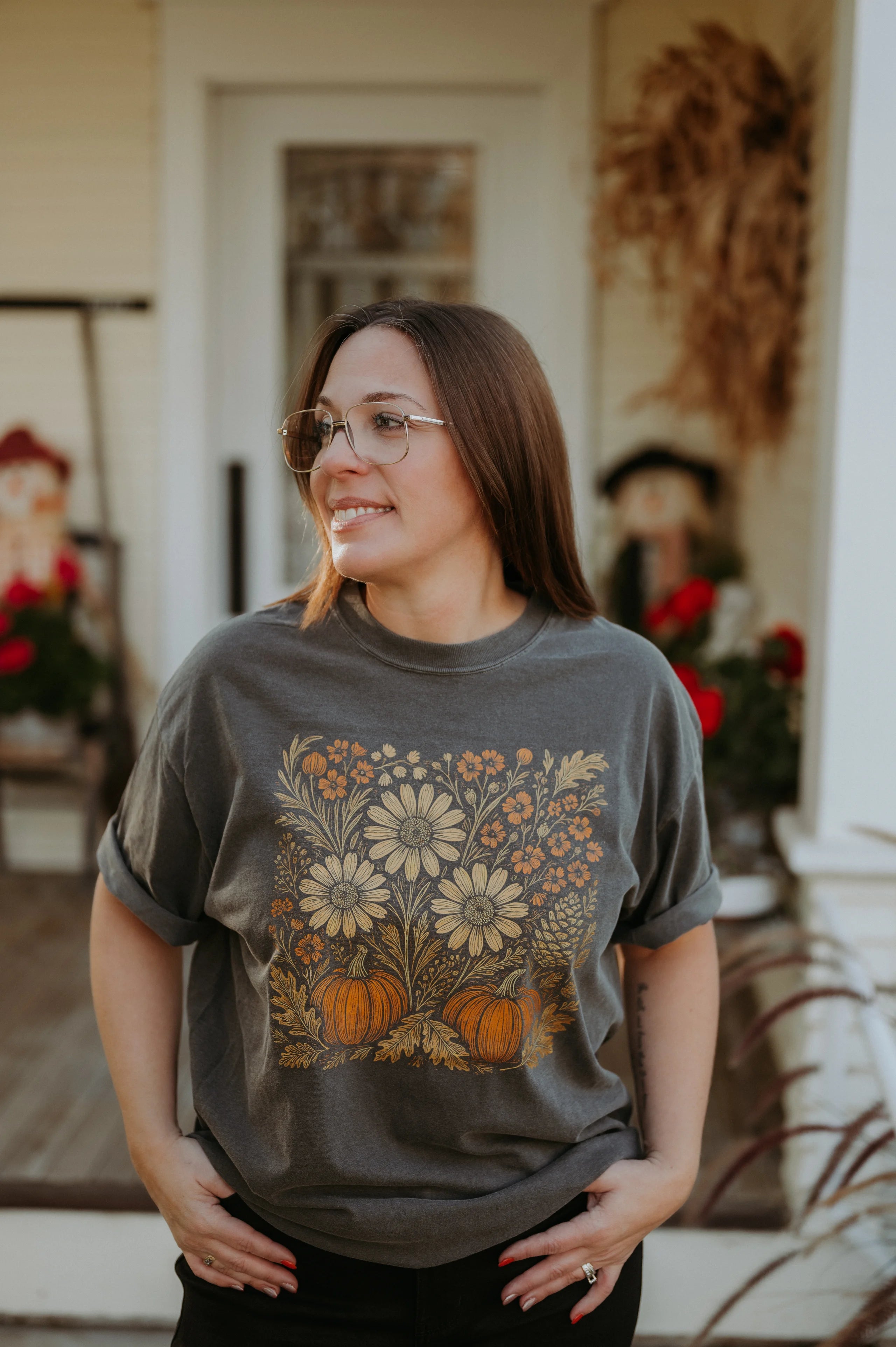 Autumn Wildflowers Pumpkin Tee
