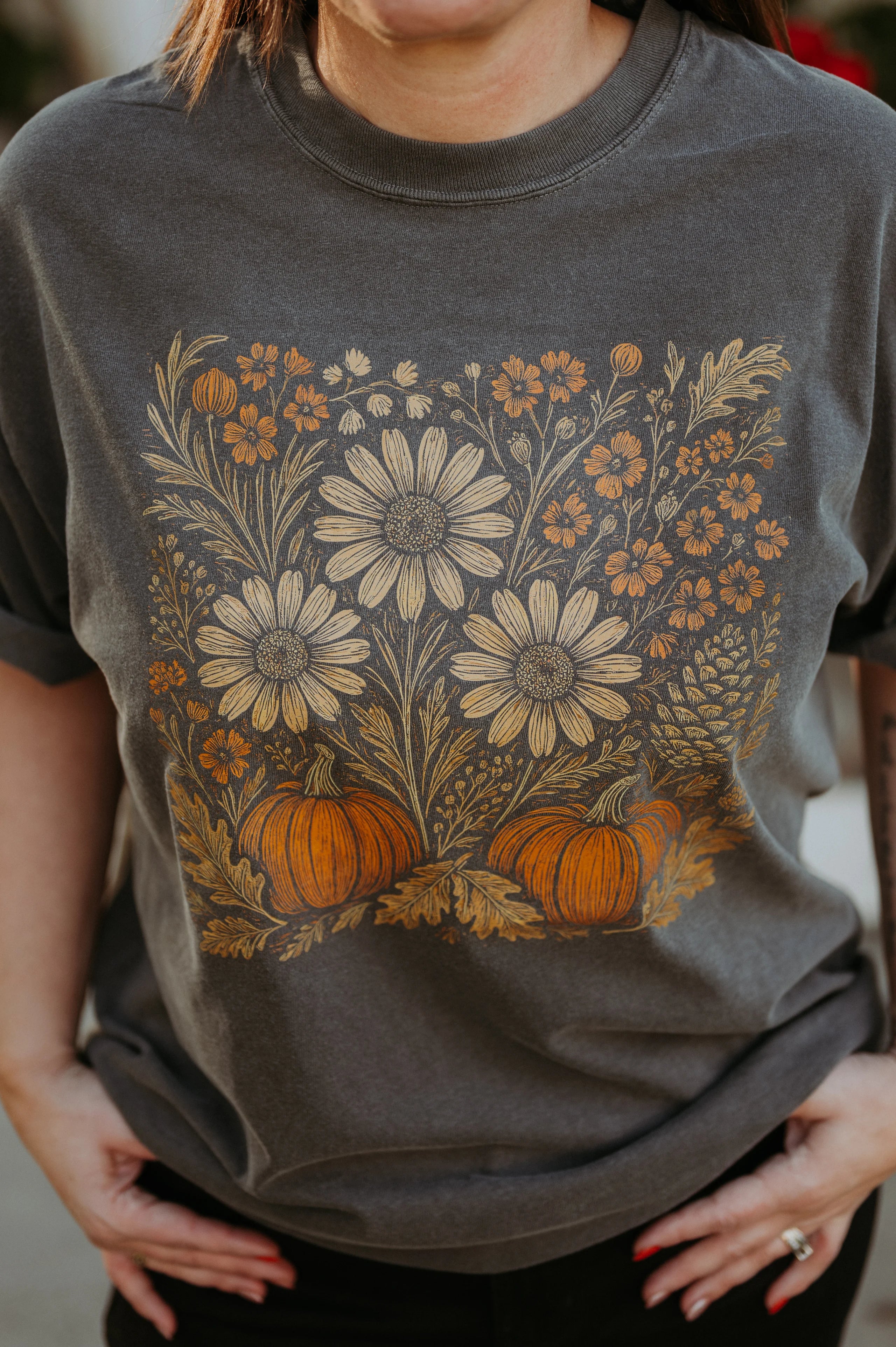 Autumn Wildflowers Pumpkin Tee