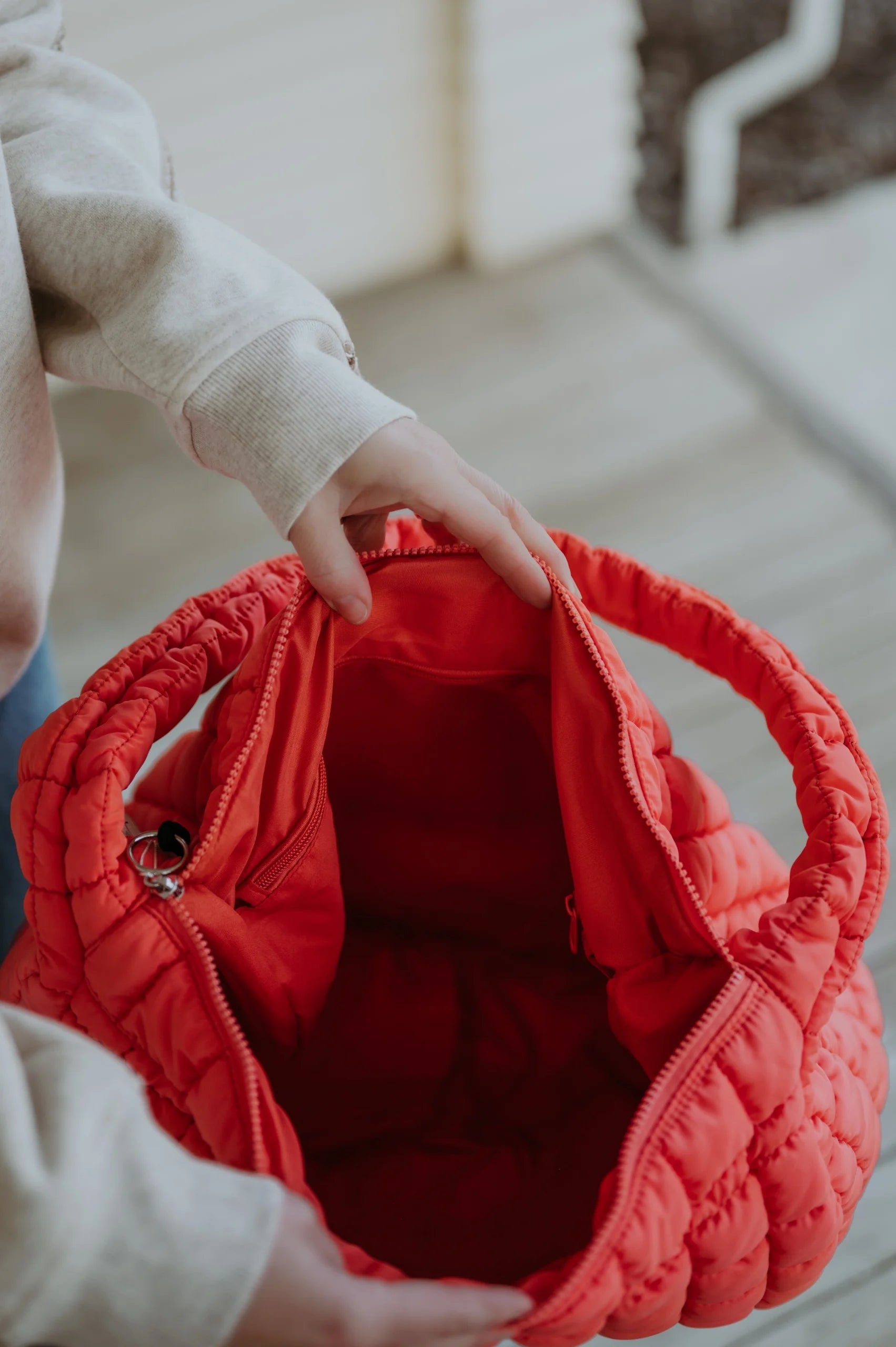 Free People Quilted Carryall Bag - Coral