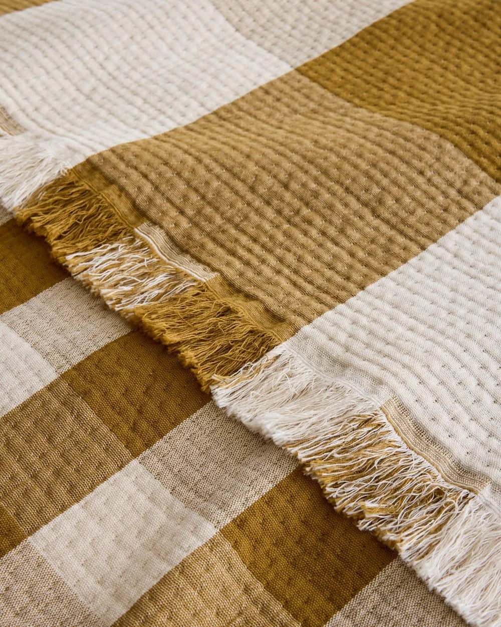 Pendleton Block Plaid Fringed Cotton Throw (Ochre)