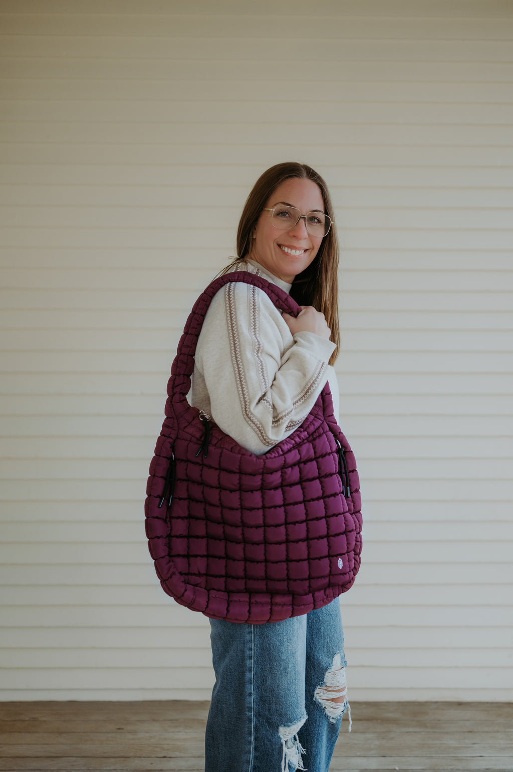 Free People Quilted Carryall Bag - Mulberry