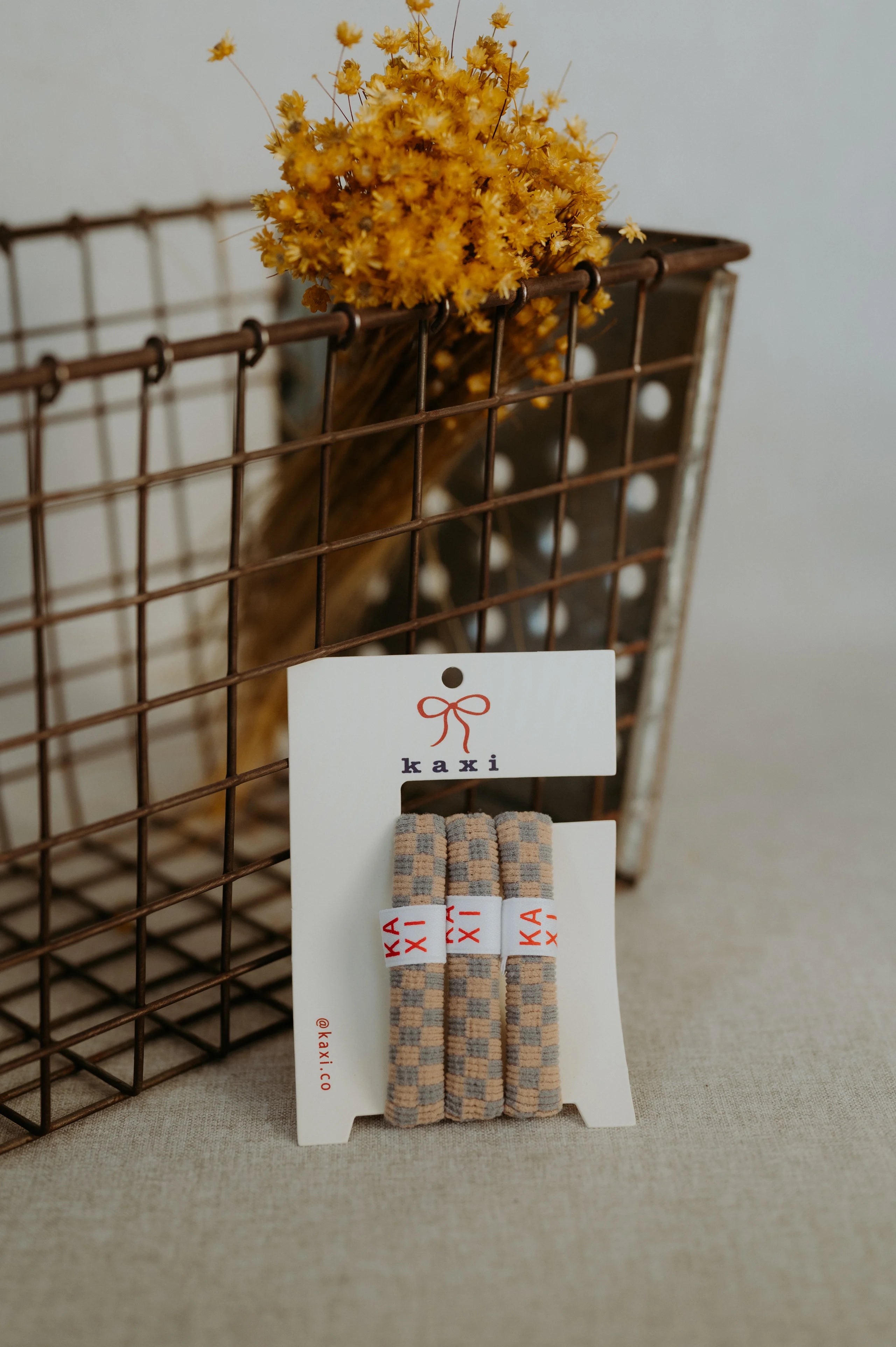 Kaxi Hair Ties - Small Checkered (Grey/Cream)