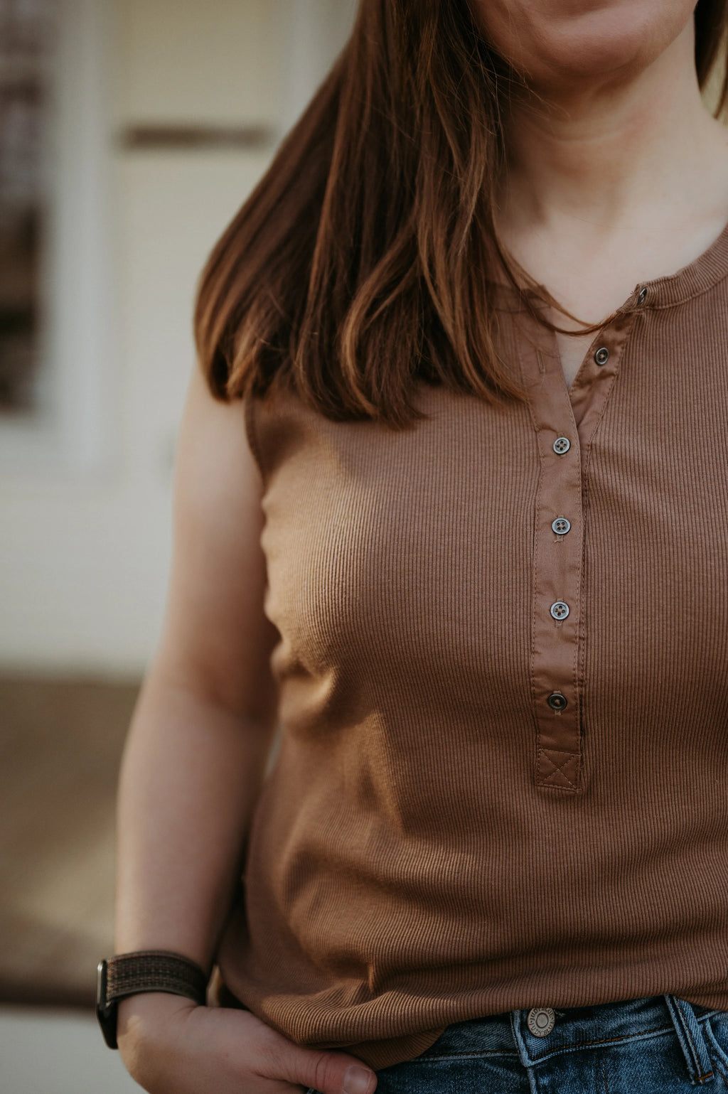 Flag & Anthem Denning Henley Tank - Brown