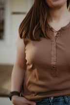 Flag & Anthem Denning Henley Tank - Brown