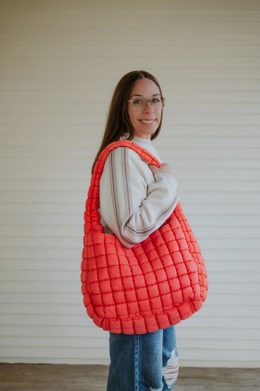 Free People Quilted Carryall Bag - Coral