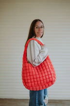 Free People Quilted Carryall Bag - Coral