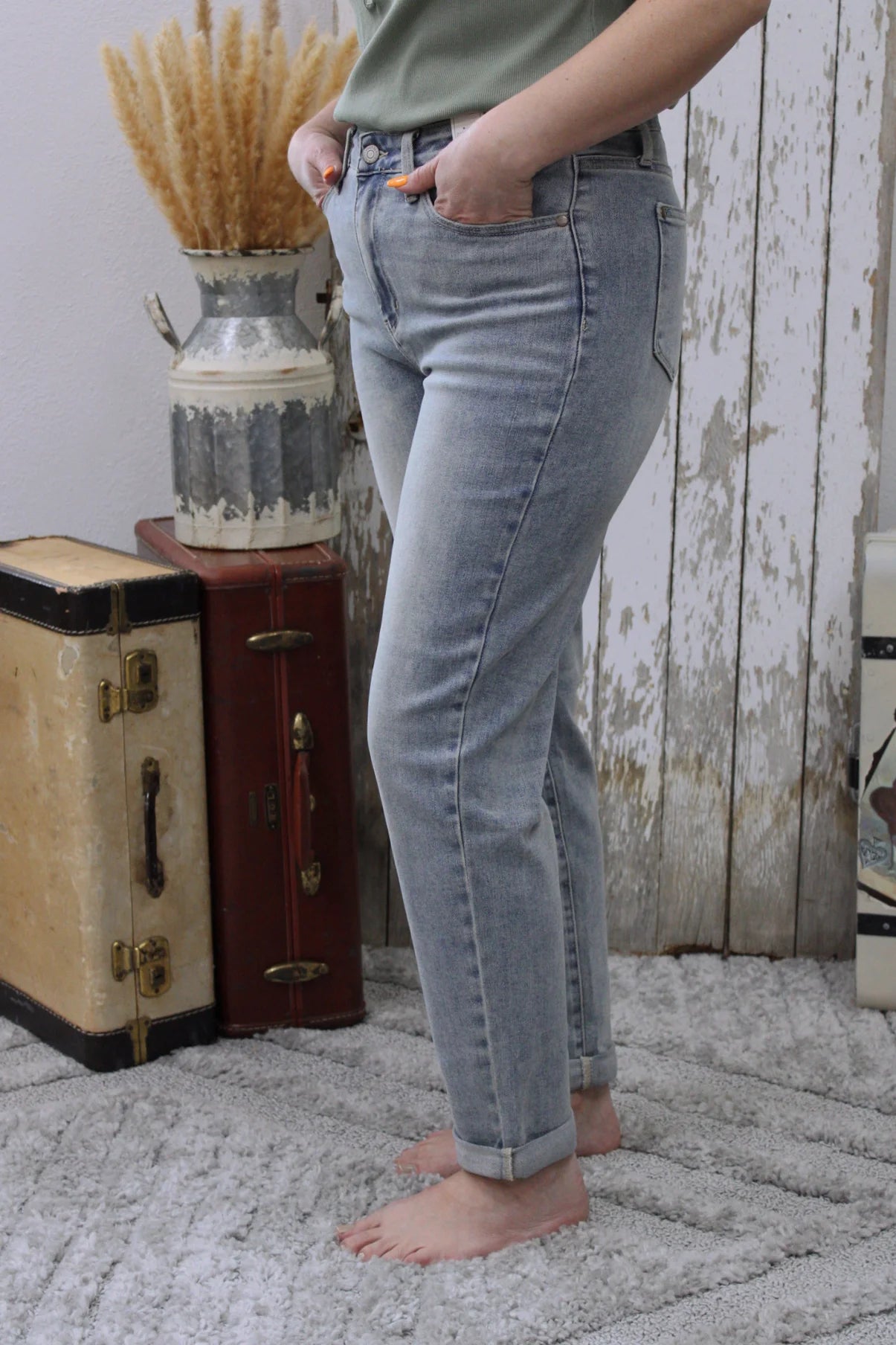 Judy Blue HW Vintage Wash Double Roll Cuff BF Jean JB88927