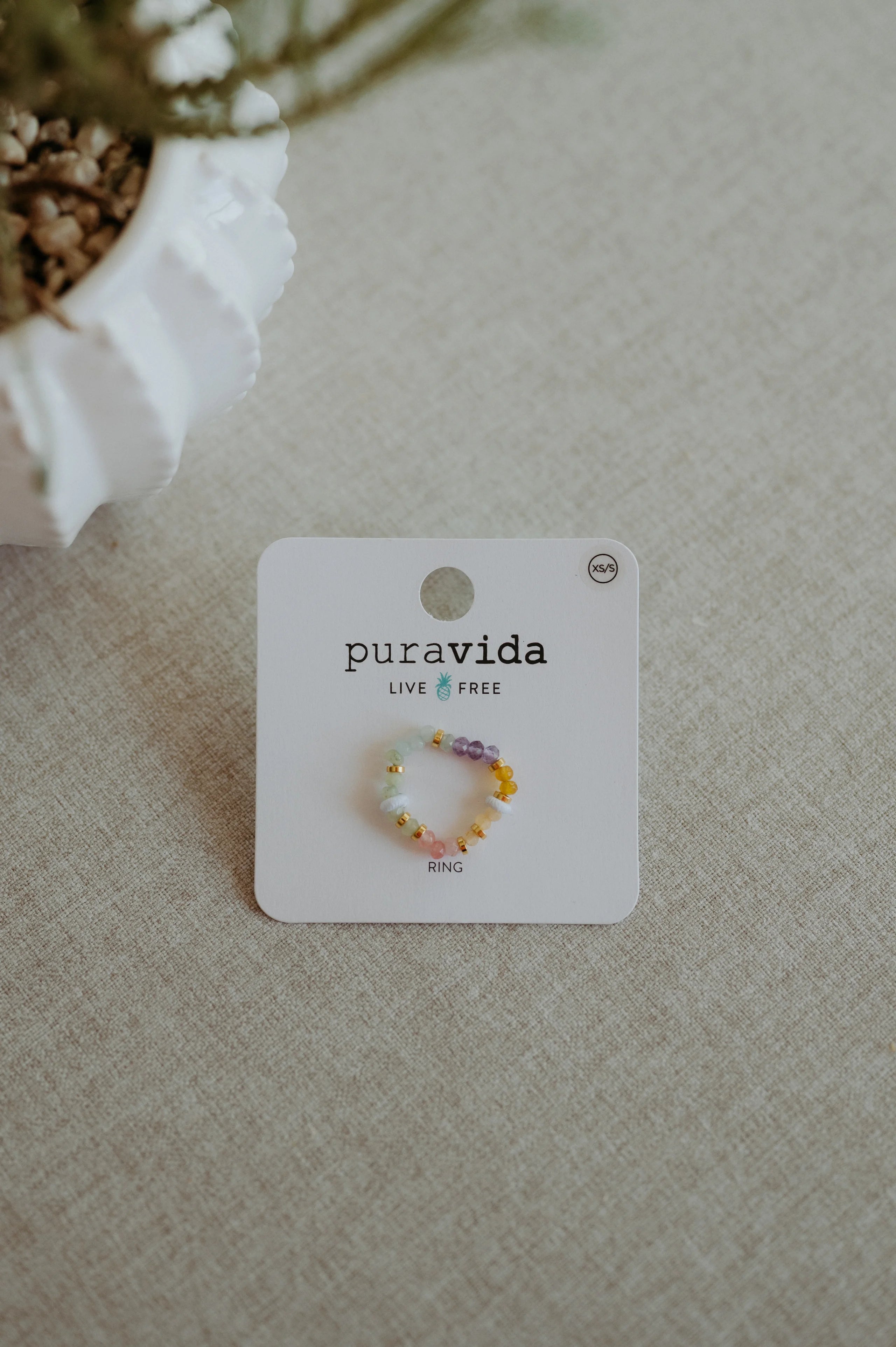 Puravida Ombre Rainbow Bead Stretch Ring xs/s