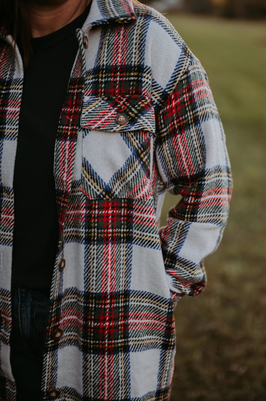 Panache Ivory And Multicolored Plaid Long Flannel