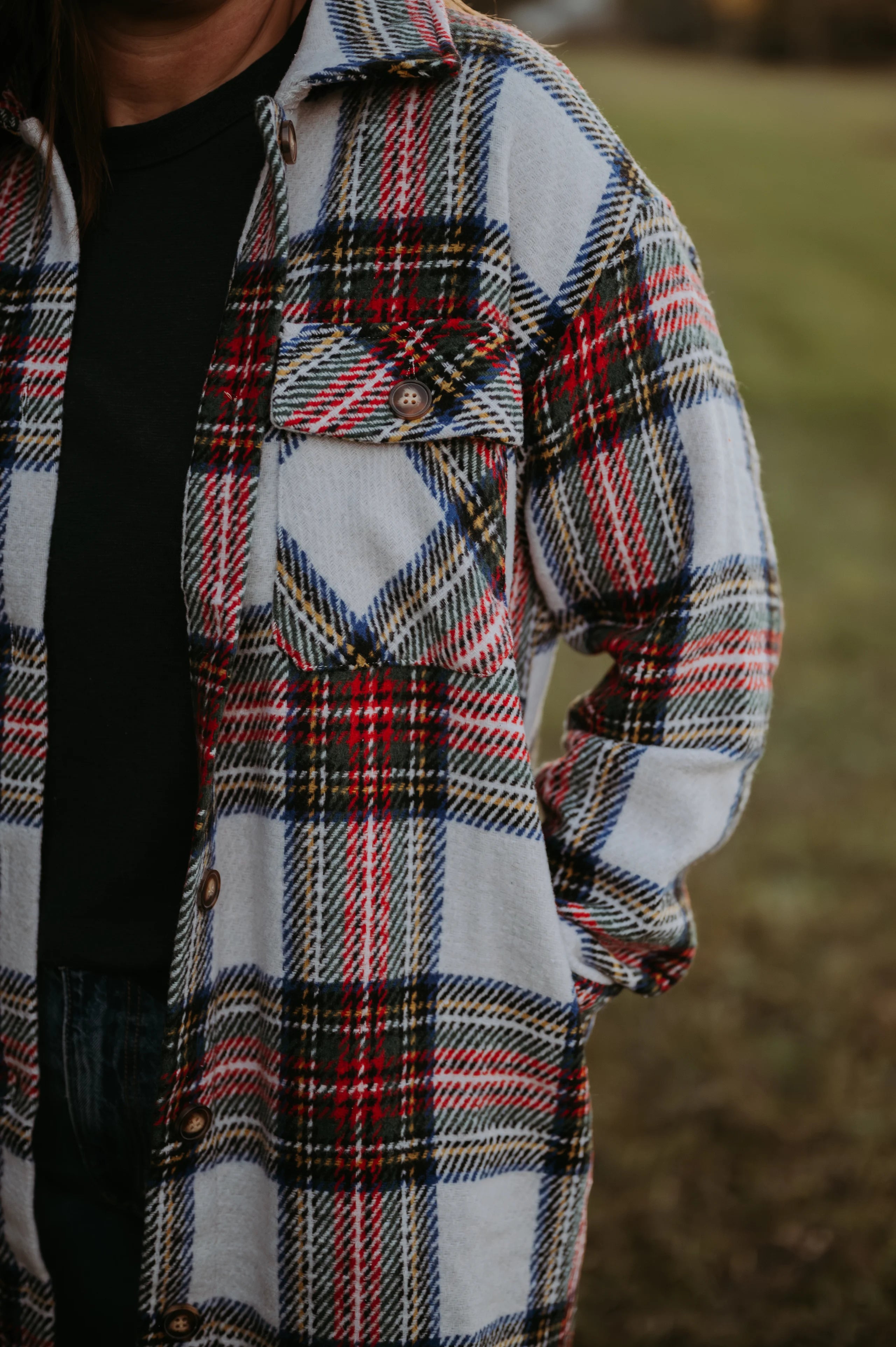 Panache Ivory And Multicolored Plaid Long Flannel