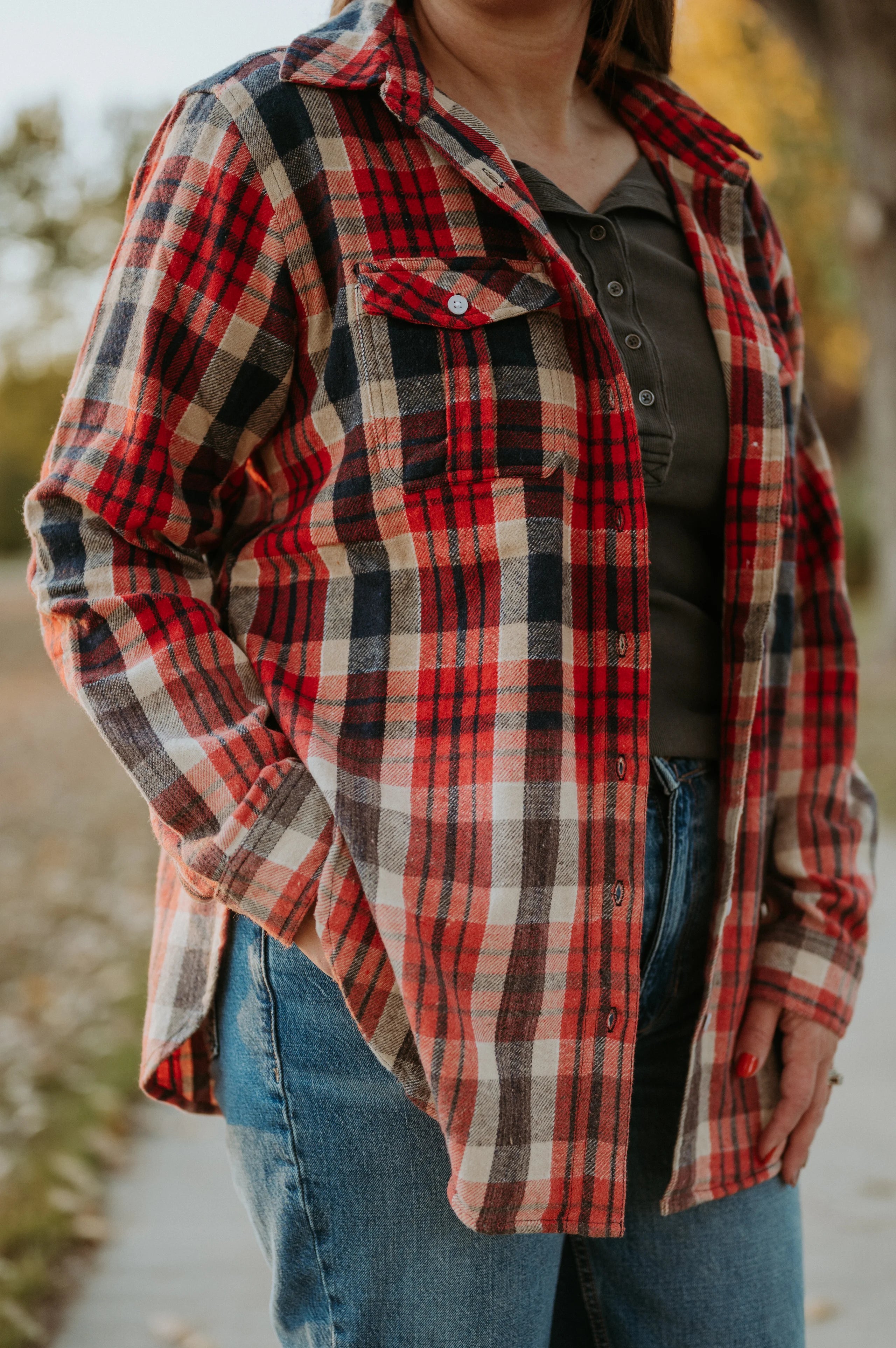 Panache Red, Navy and Tan Plaid Flannel