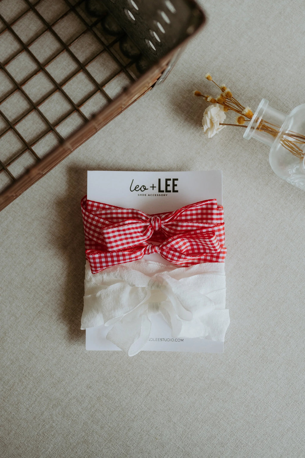 Leo & Lee Butterfly Shoe Lace Set (Red Gingham And White)