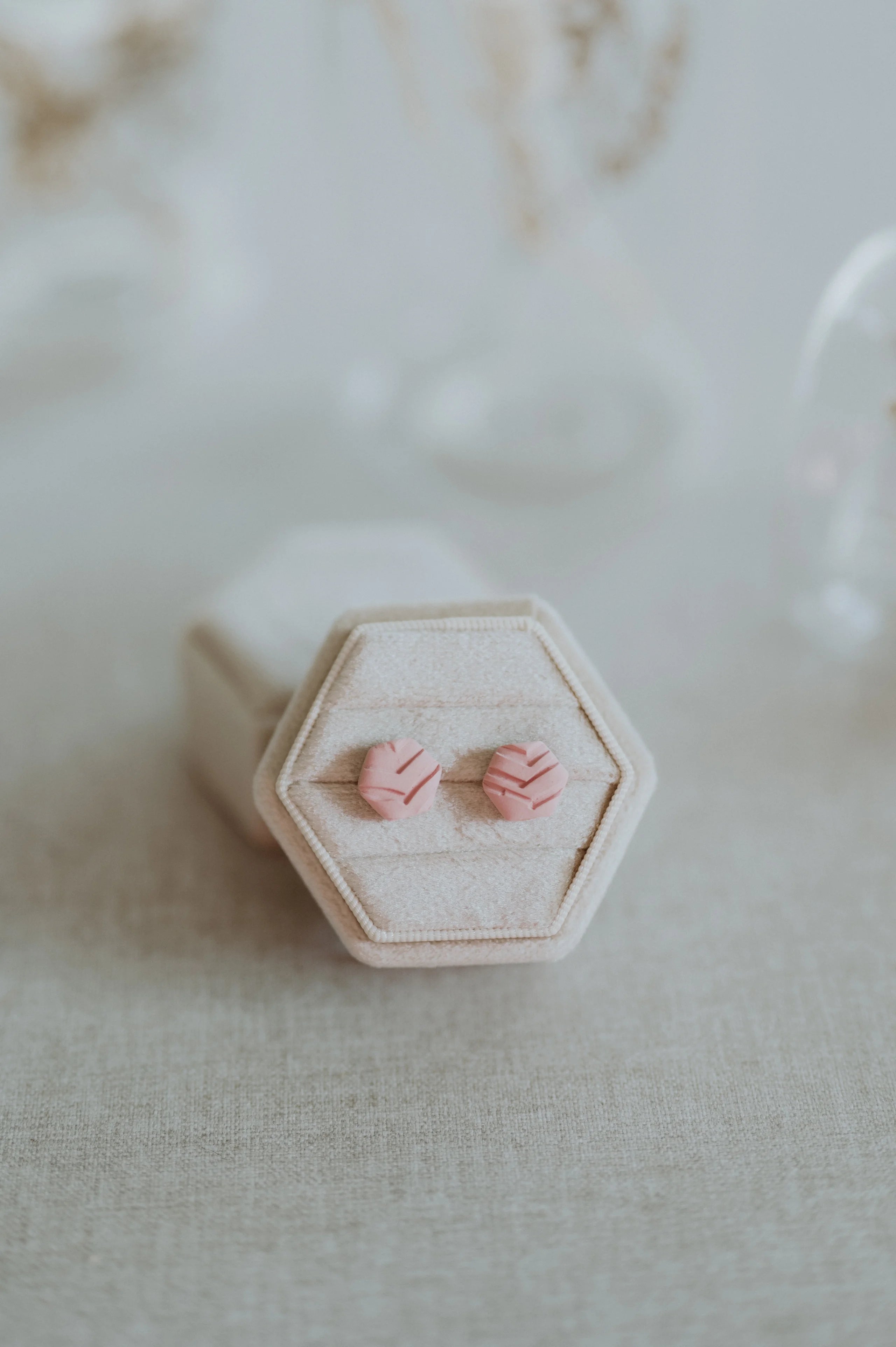 Clover + Coast Pink Hexagon Clay Stud Earrings