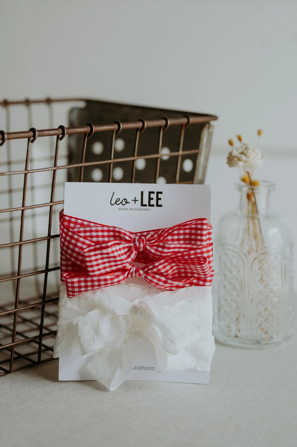 Leo & Lee Butterfly Shoe Lace Set (Red Gingham And White)
