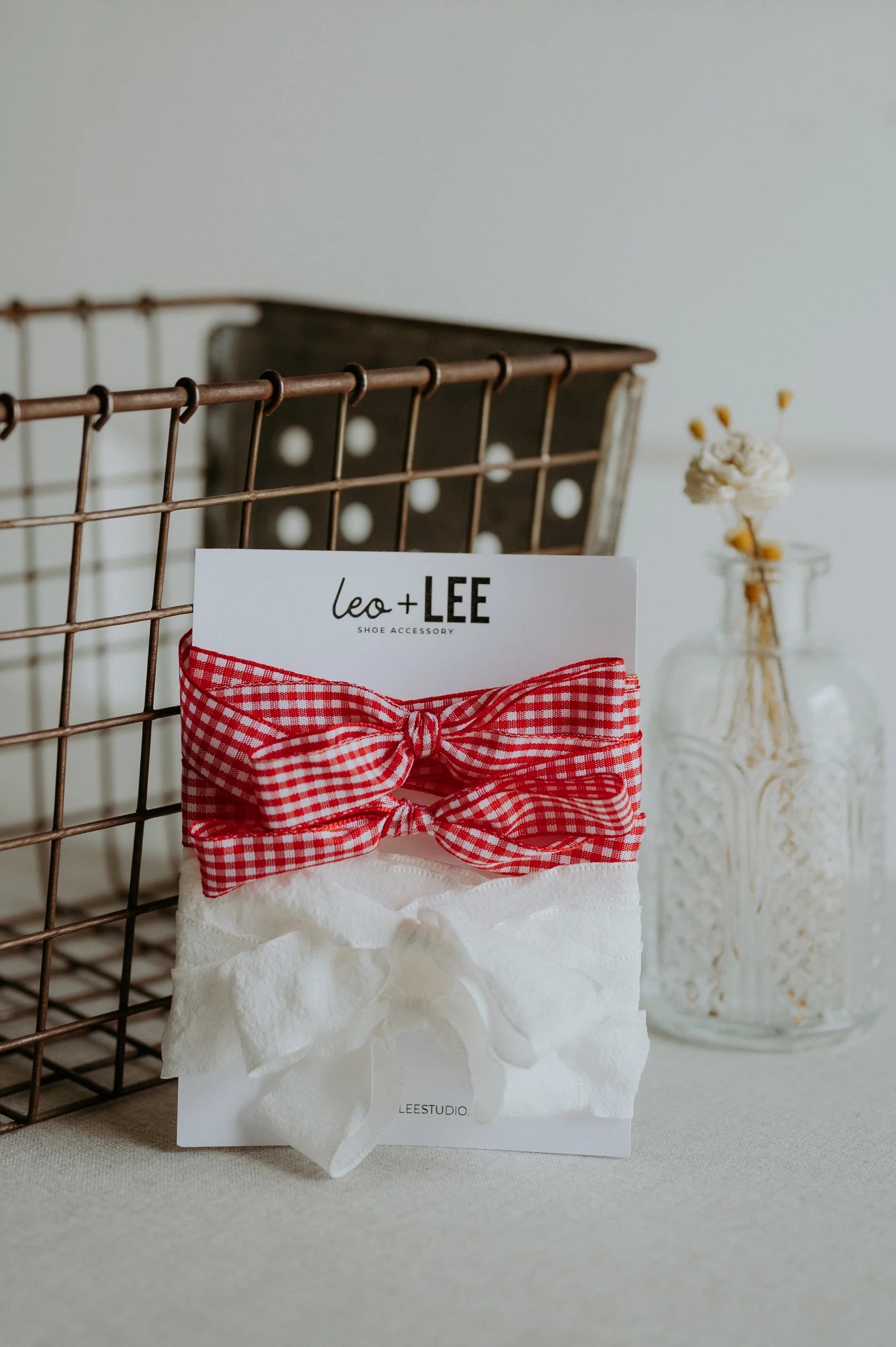 Leo & Lee Butterfly Shoe Lace Set (Red Gingham And White)
