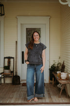 Hidden Nori Mid Rise Wide Leg Stretch Cuffed