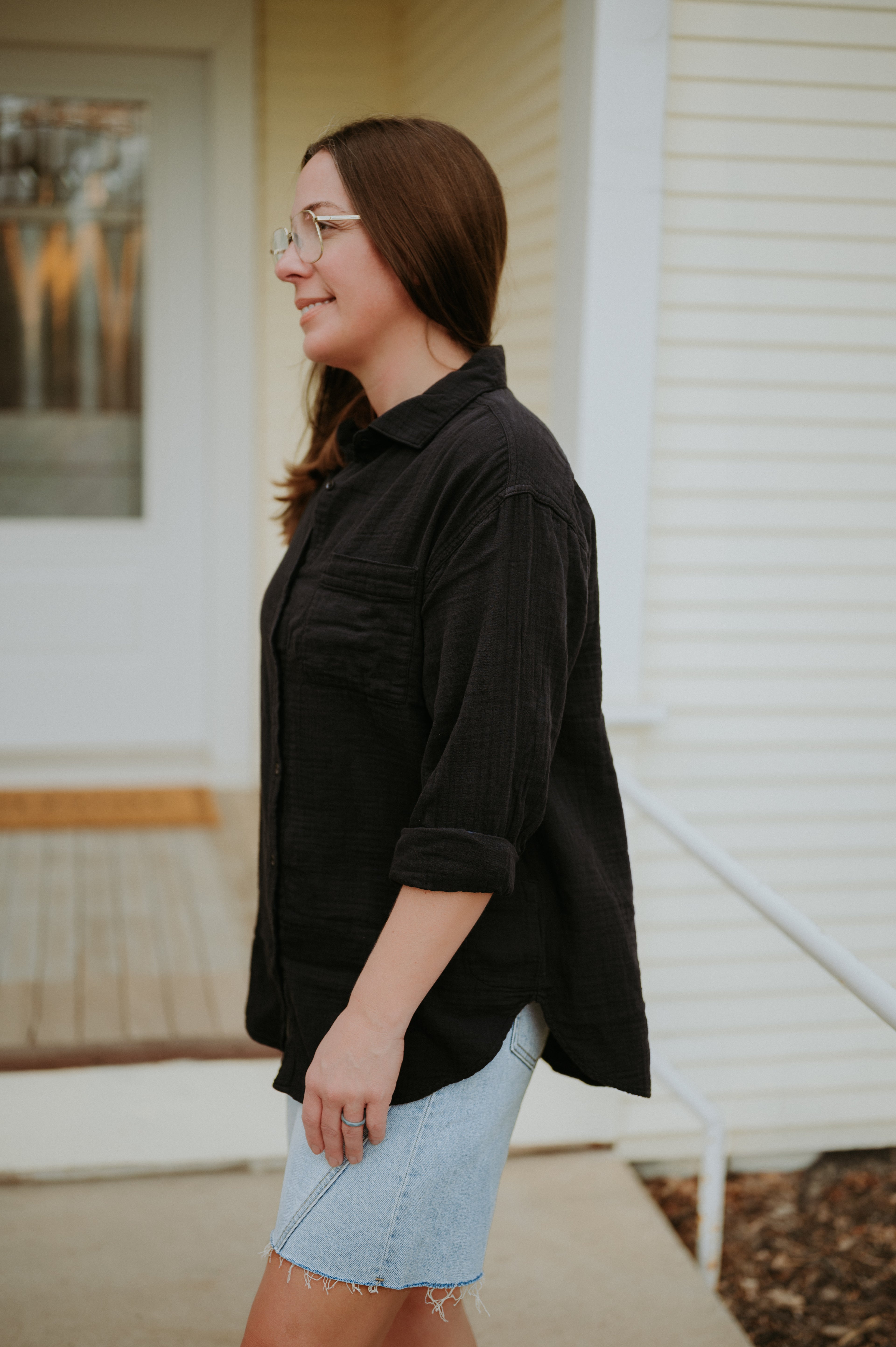 prAna Hideaways Button Down Top Black