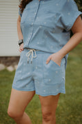 Flag & Anthem Buffy Star Print Drawstring Short Light Blue