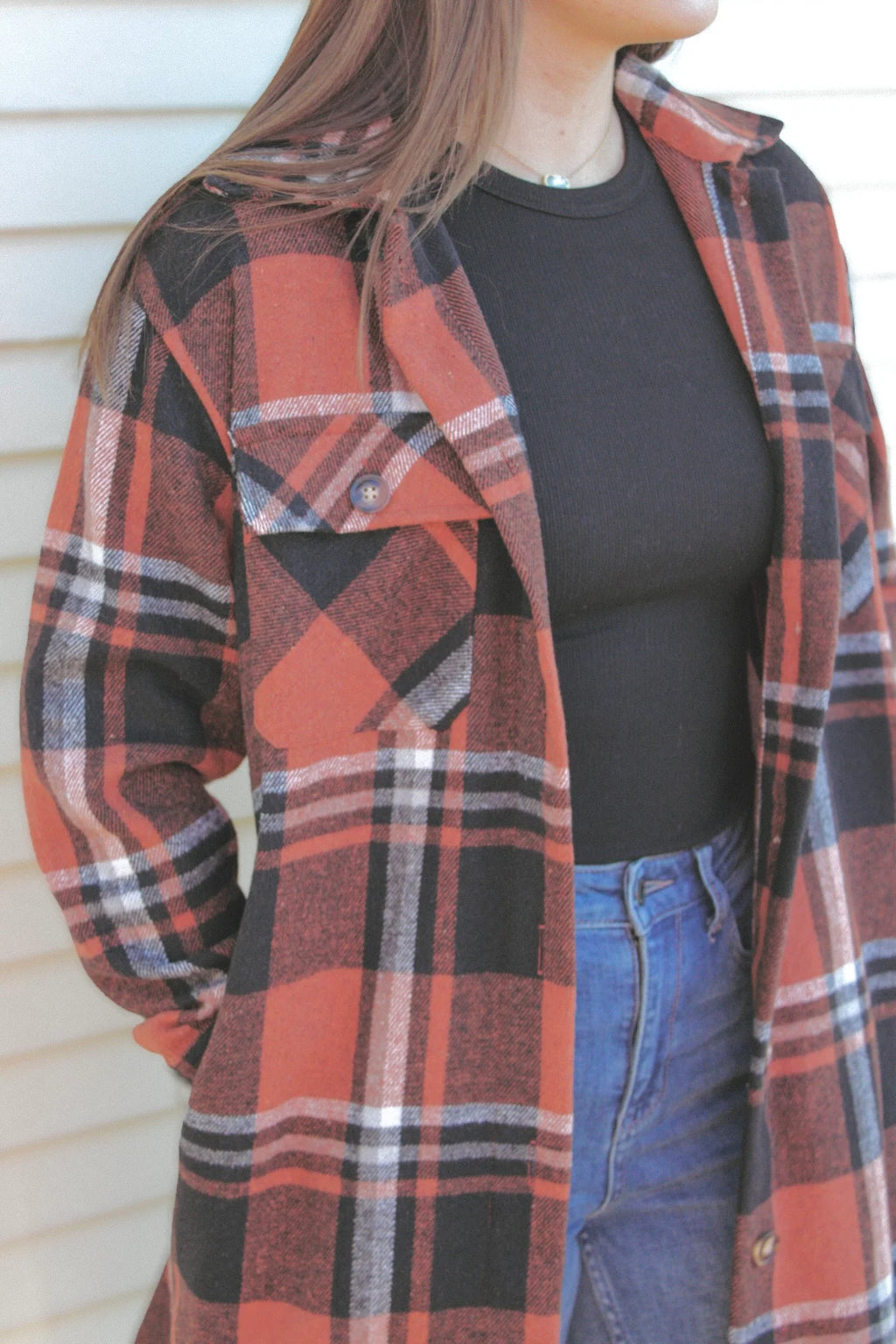 Panache Rust, Black and White Long Flannel